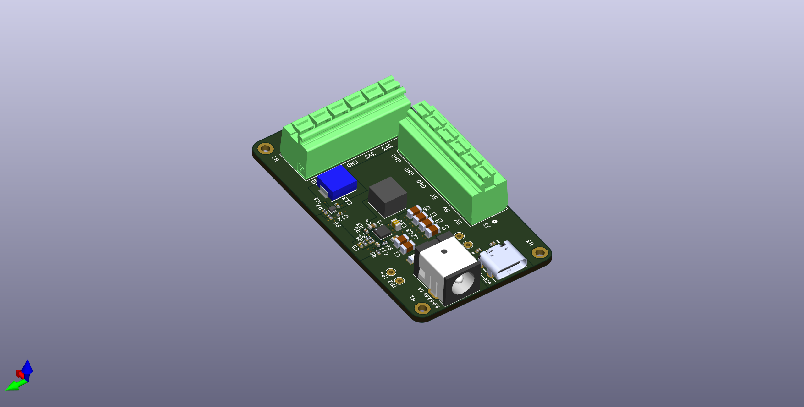 Isometric view of PCB model